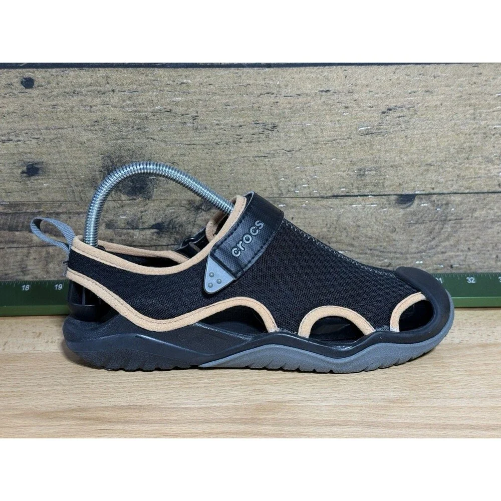 Crocs HTF Swiftwater Mesh Deck Sandal - Black- Mens Sz 7 Or Women’s 9 $119